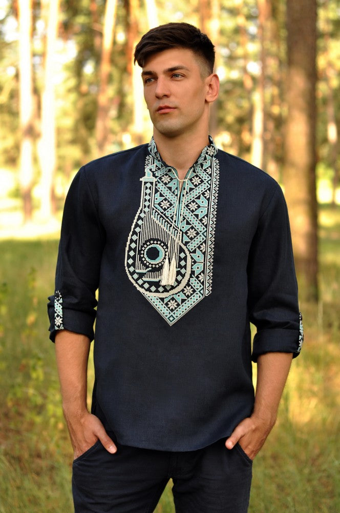 Men's Vyshyvanka. Ukrainian shirt "Bandura" navy