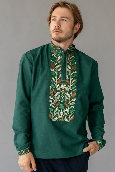 Men's embroidered shirt Vyshyvanka. Green