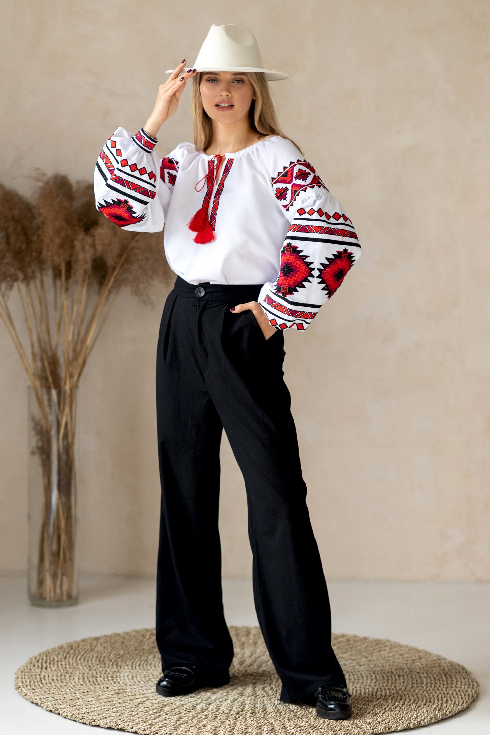Ukrainian cotton blouse "Peremoha" white