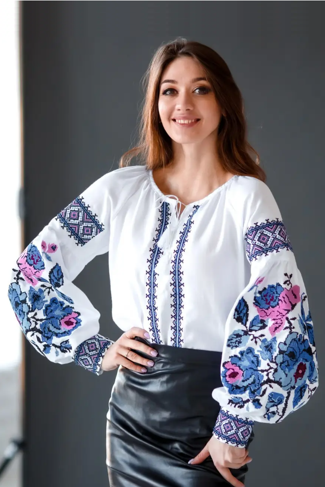 Ukrainian cotton blouse "Rose Blooms"
