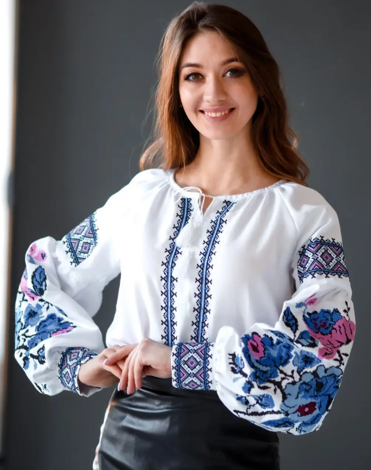 Ukrainian cotton blouse "Rose Blooms"