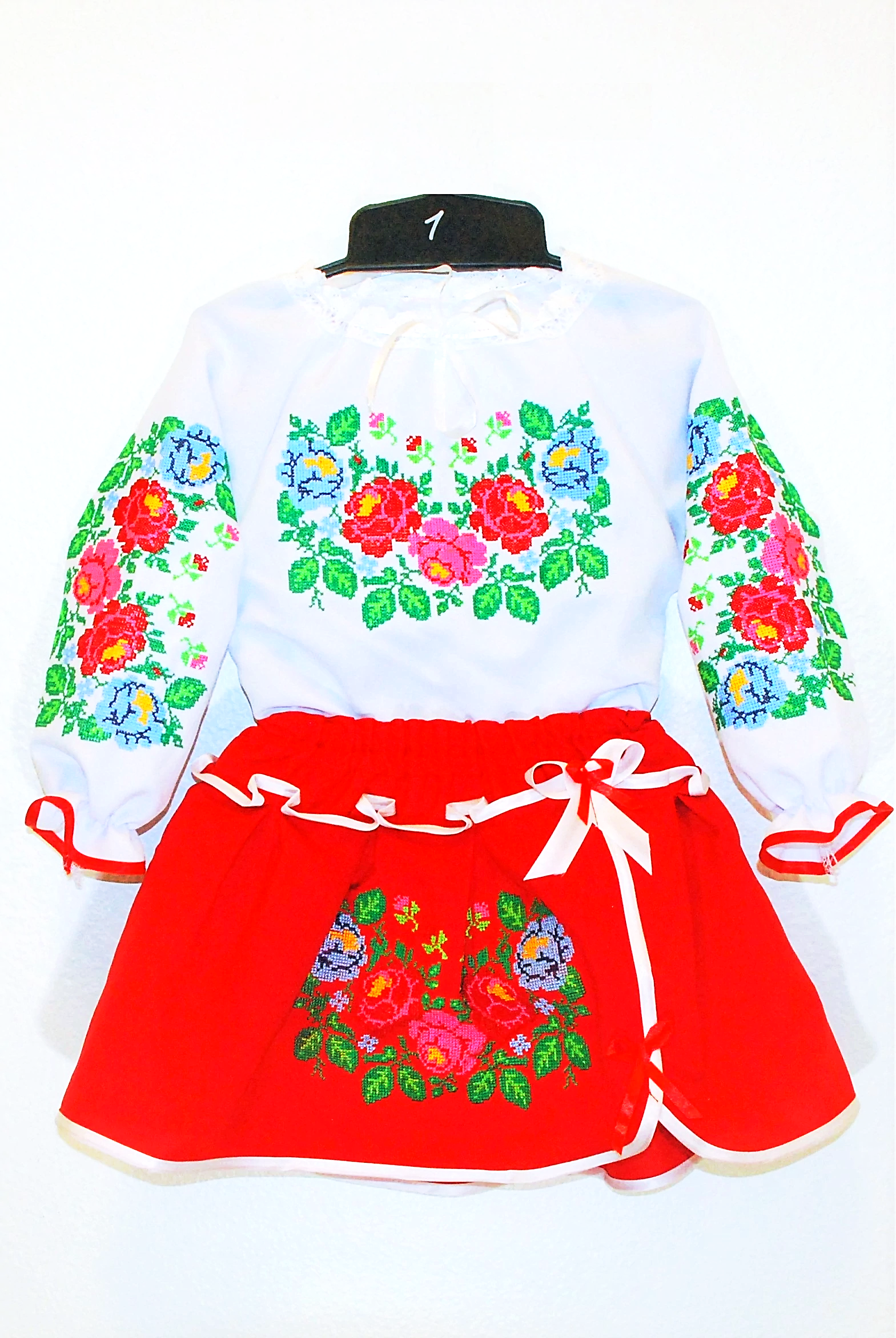 Ukrainian embroidered costume set for girls "Roses"