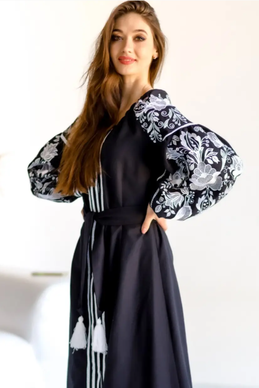 Ukrainian long embroidered dress 