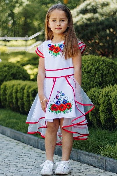 Ukrainian girl's white embroidered dress
