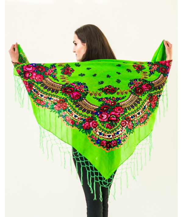 Ukrainian shawl "Hustka". Spring green. Large
