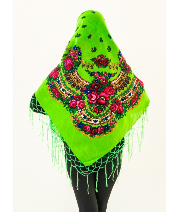 Ukrainian shawl "Hustka". Spring green. Large