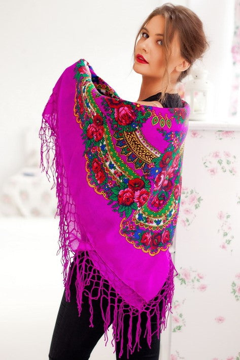 Ukrainian shawl "Hustka". Pink. Large