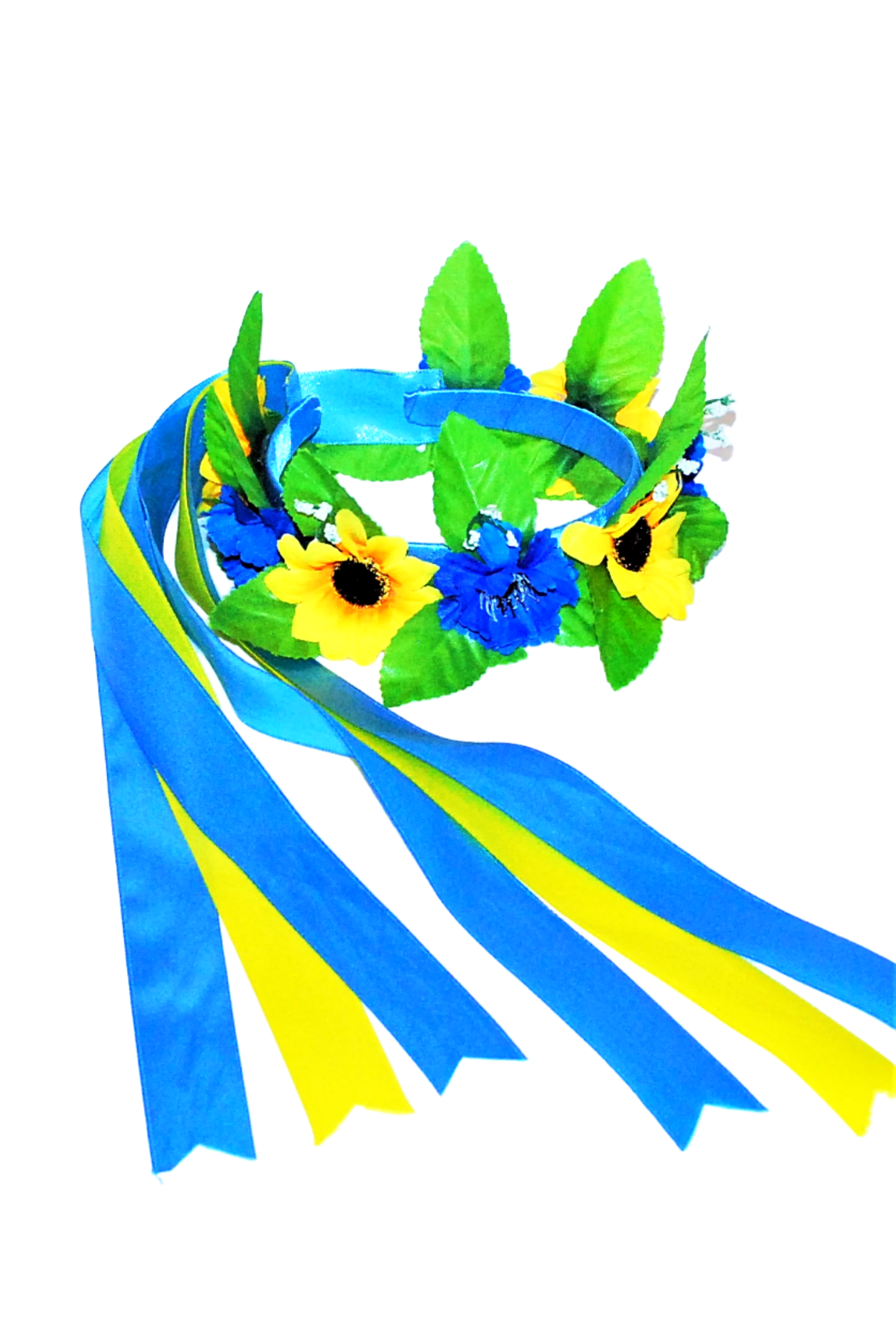 Headband "Vinok" with ribbons. Blue and yellow