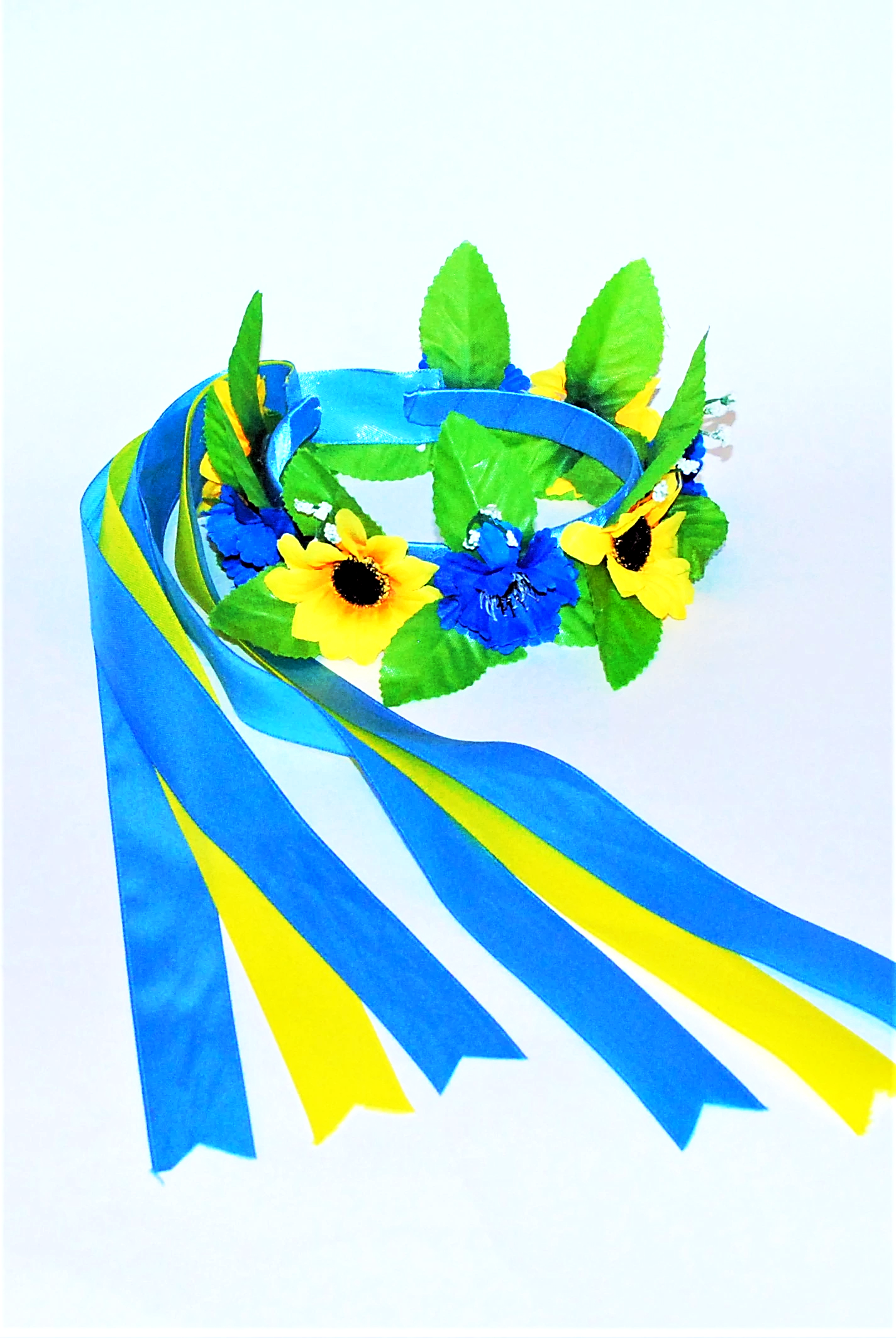 Headband "Vinok" with ribbons. Blue and yellow