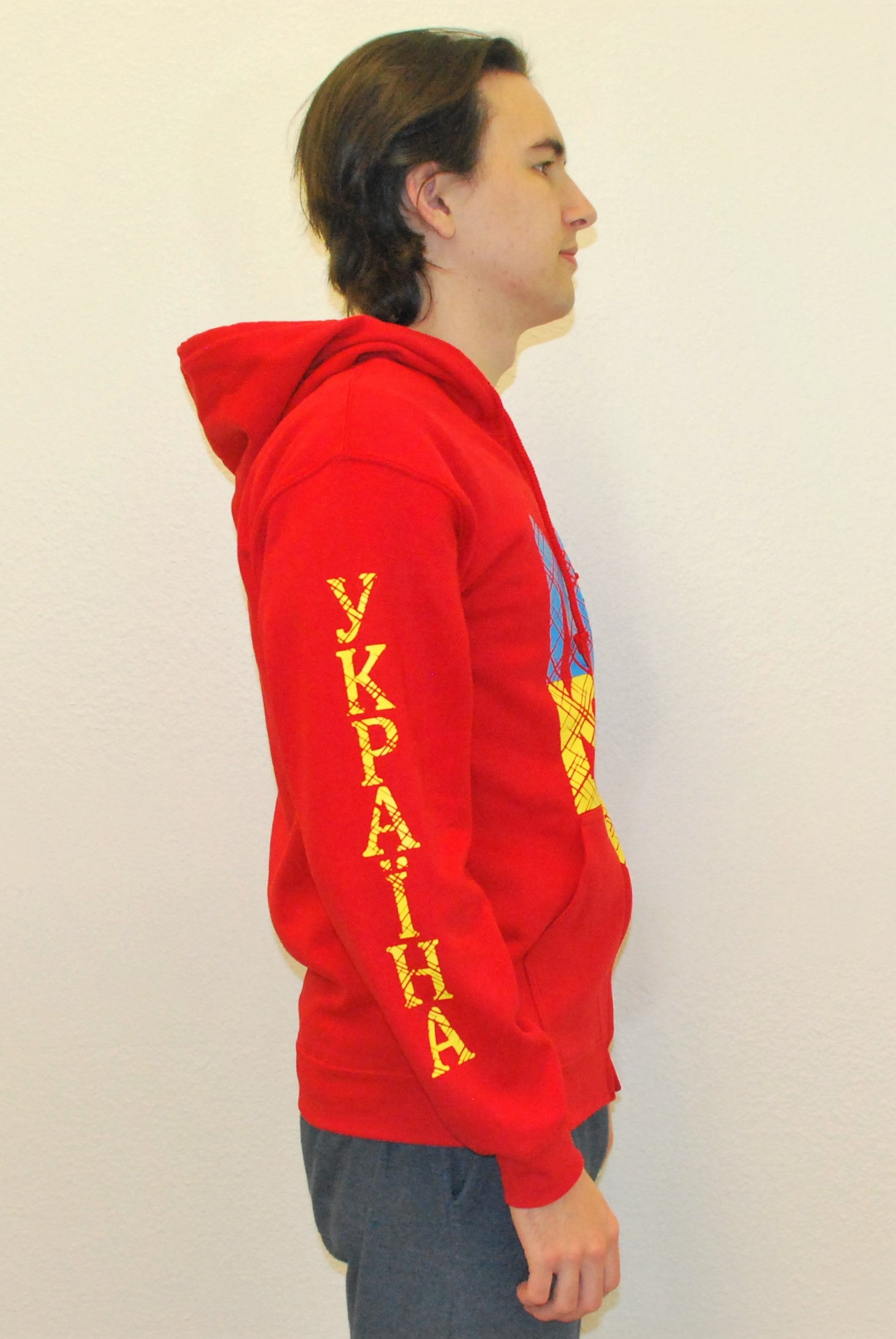 Zip-up hooded jacket "Trident". Unisex. Red