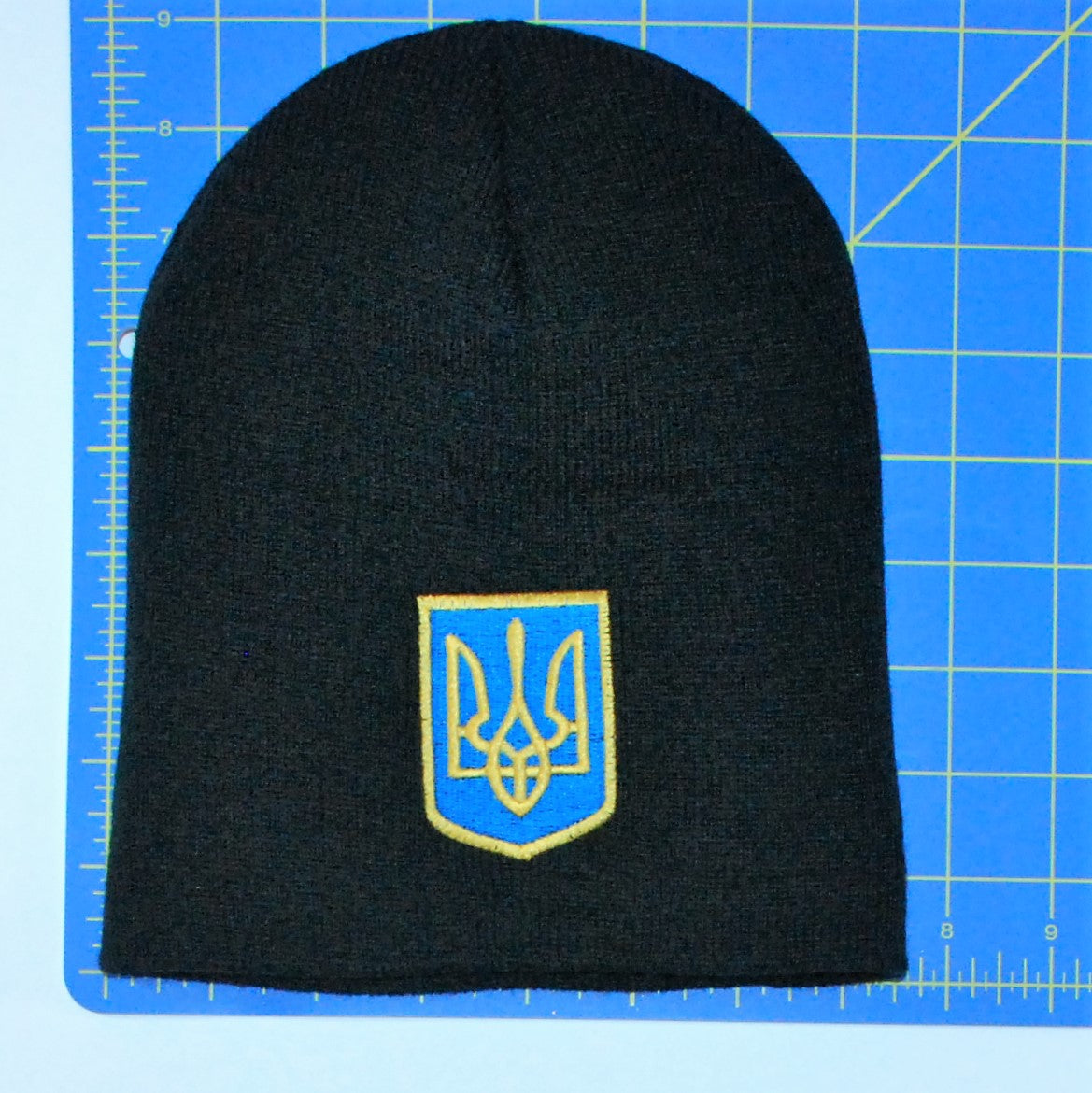 Knitted embroidered beanie hat "Tryzub"