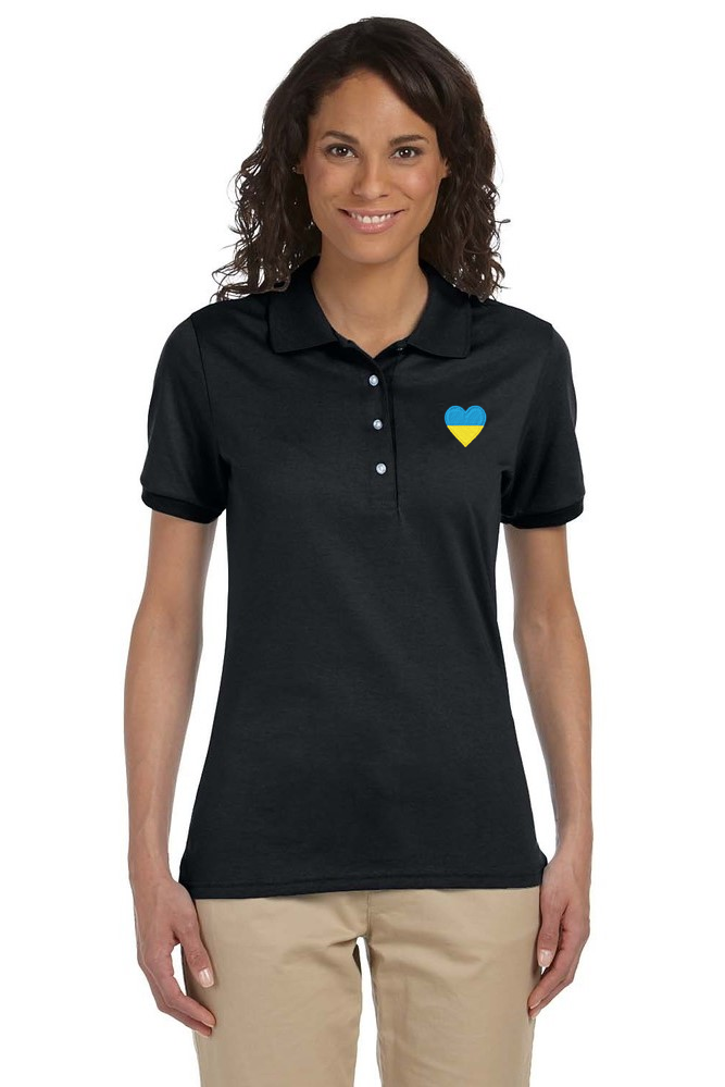 Women's polo shirt with blue and yellow Heart Emblem