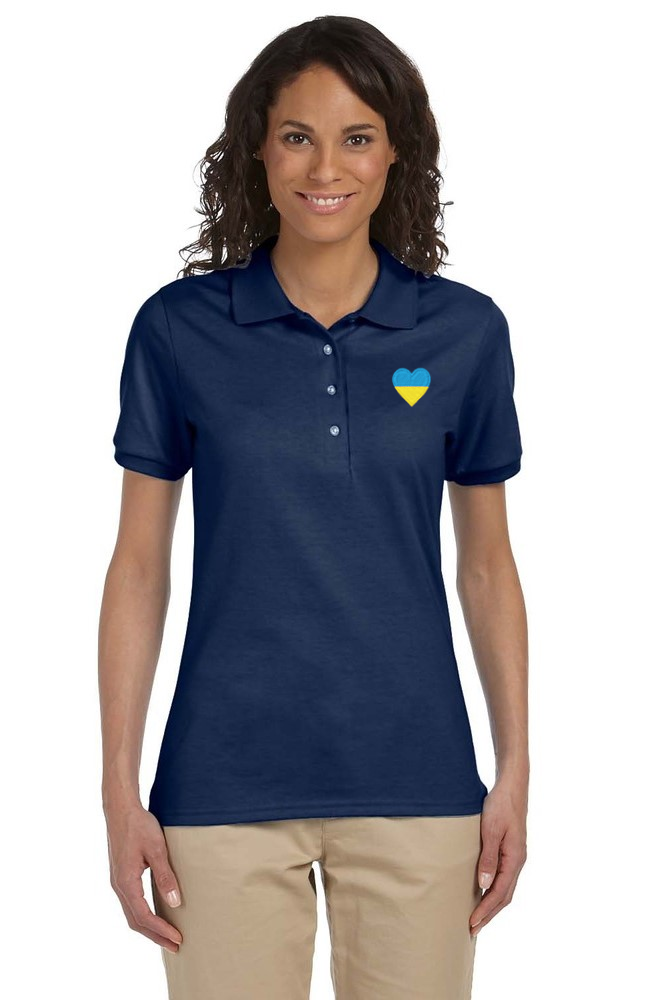 Women's polo shirt with blue and yellow Heart Emblem