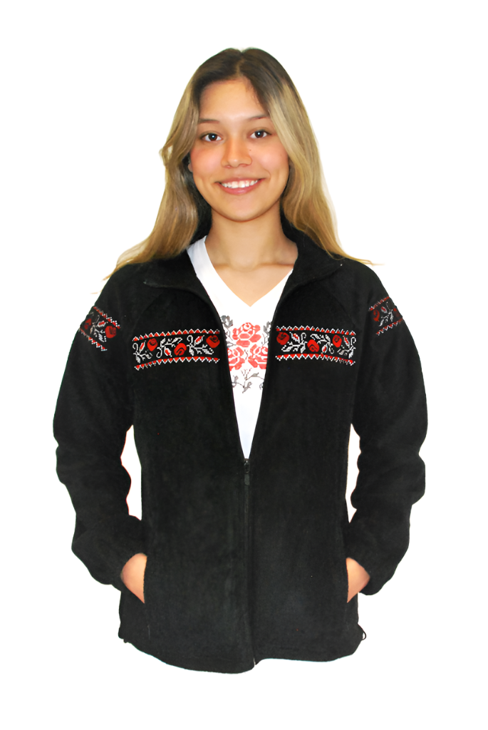Women's embroidered full-zip fleece jacket. Black