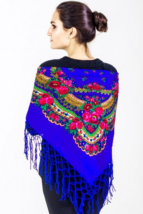 Ukrainian shawl "Hustka". Blue. Medium