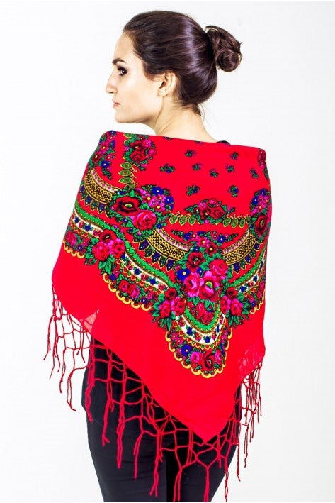 Ukrainian shawl "Hustka". Red. Medium