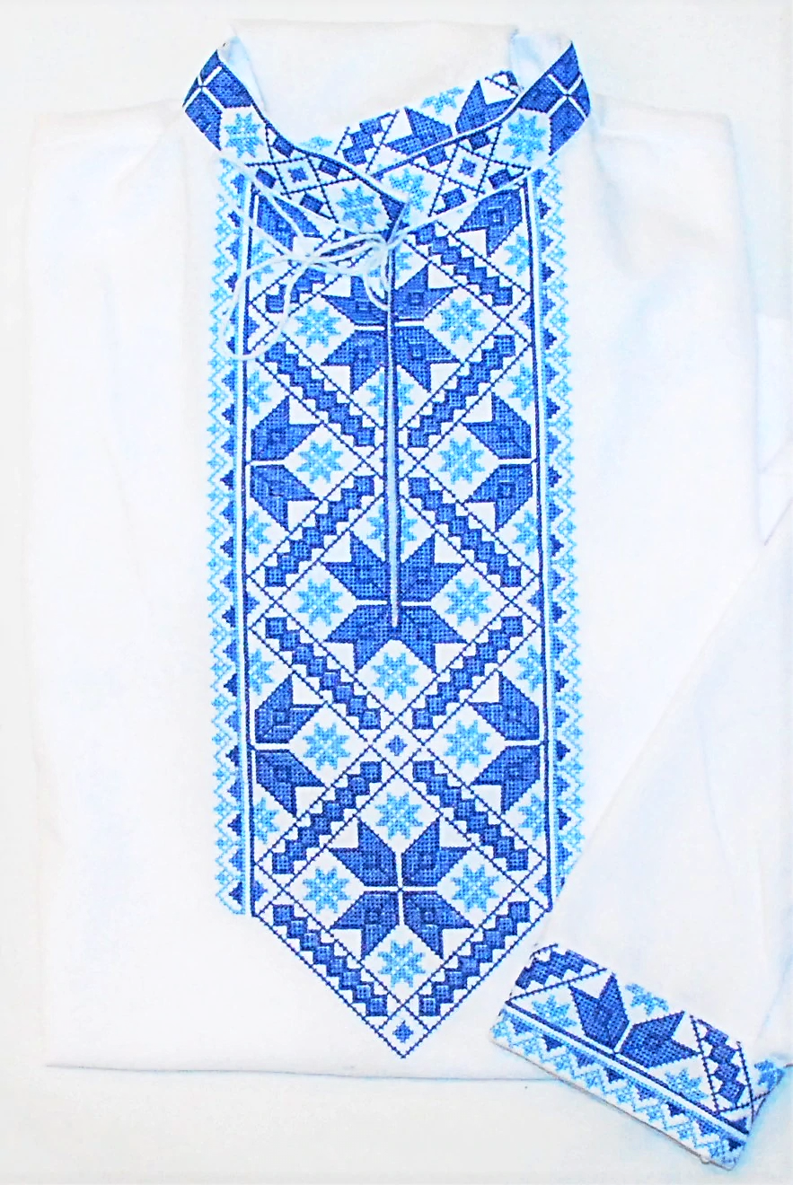 Men's white Vyshyvanka with blue embroidery