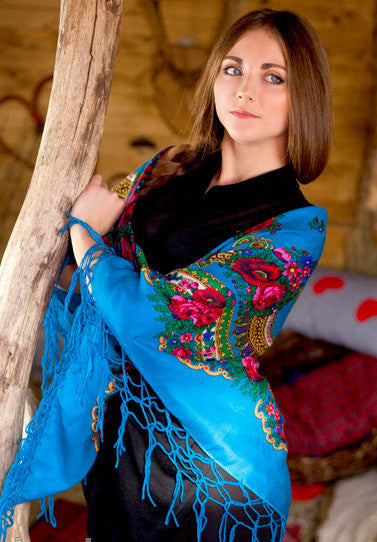 Ukrainian shawl "Hustka". Azure. Large