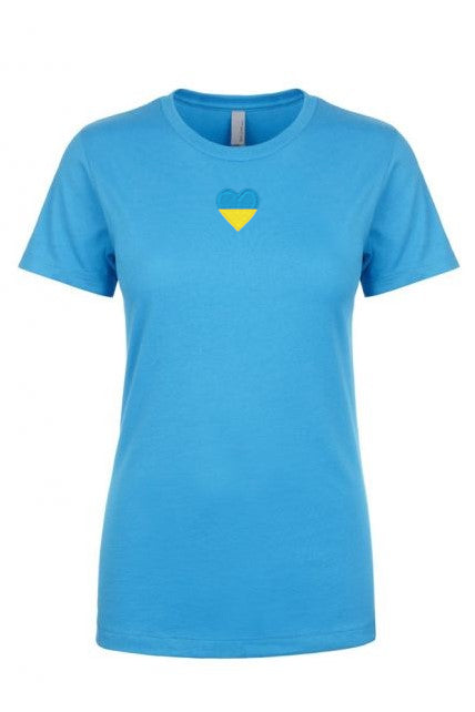 Female fit t-shirt with blue & yellow heart embroidery