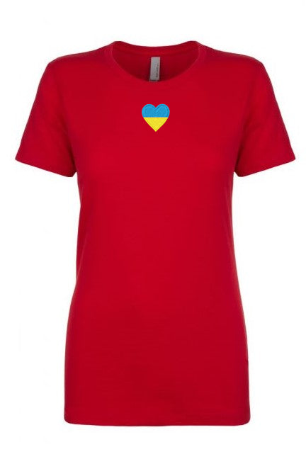 Female fit t-shirt with blue & yellow heart embroidery